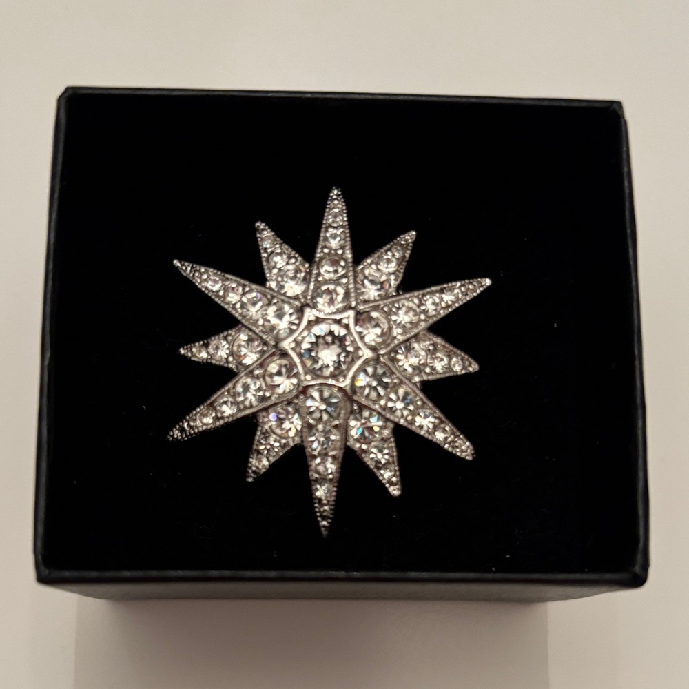 Kenneth Jay Lane Silver Crystal Starburst Brooch Pin